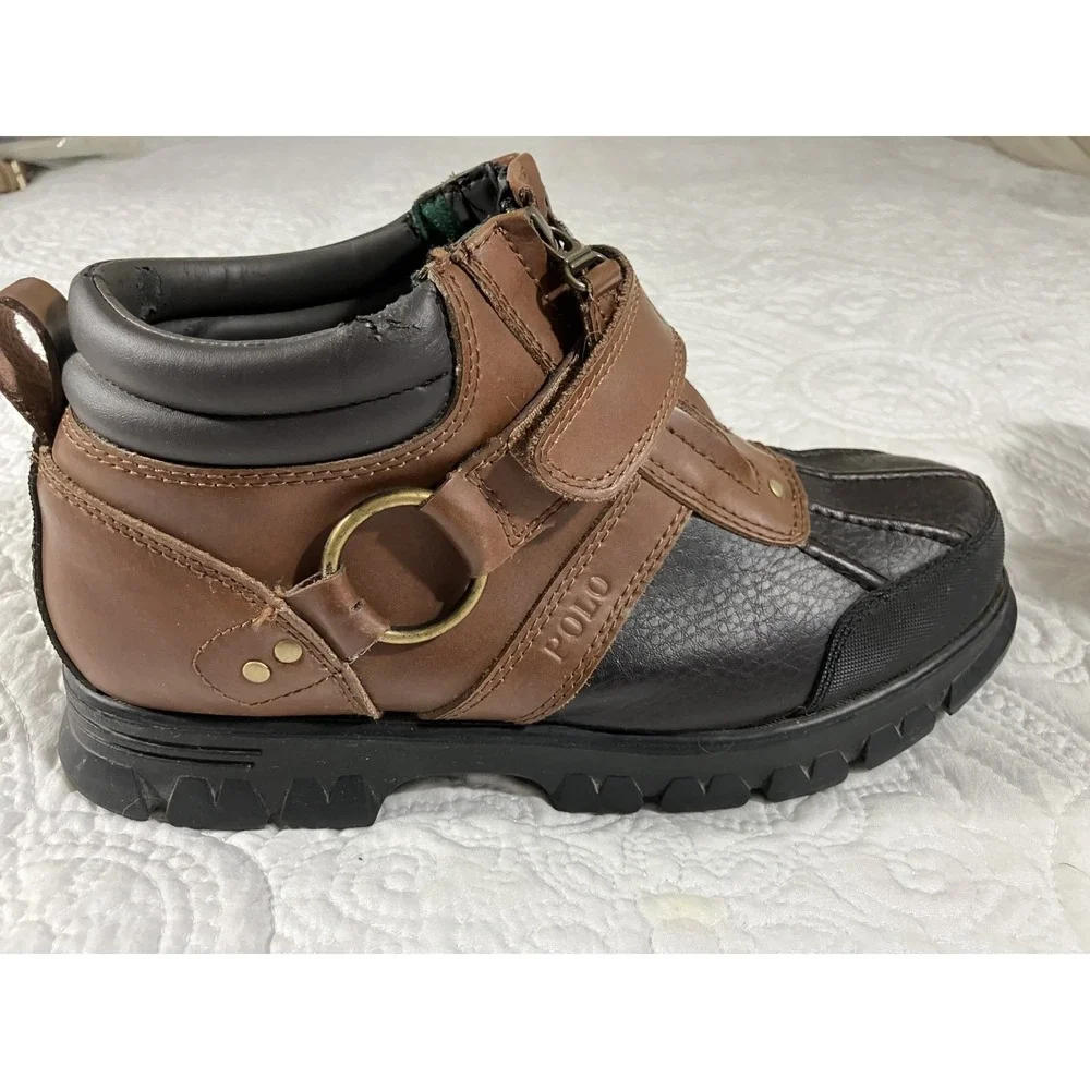 Polo Ralph Lauren Conquest II Leather Boots Men Size 7M Brown Preppy Old Money